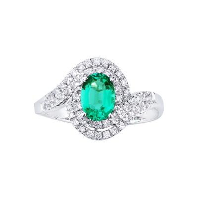 White gold 18k with oval cut emerald and diamonds