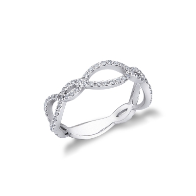Wavy ring in white gold 18k with diamonds 