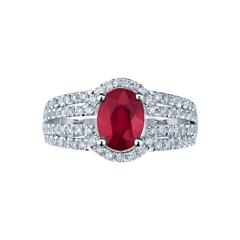 White gold 18k ring with diamonds and ruby