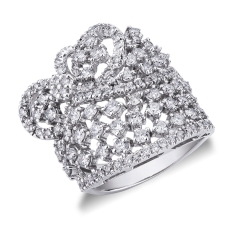 White gold 18k band ring with diamonds and embroideries