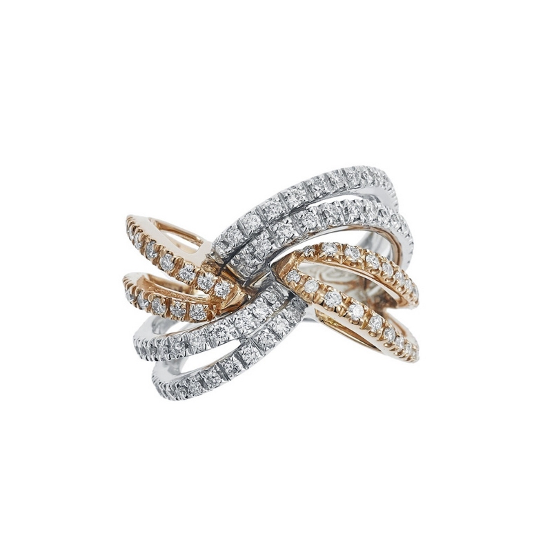 18k white and rosé gold band ring with diamonds 
