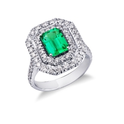 Halo ring 18k White Gold with emerald and diamonds