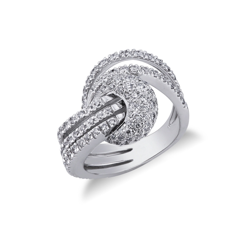 Anello a fiocco in oro bianco 18k con diamanti