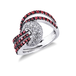 White gold 18k knot ring with diamonds and rubies 