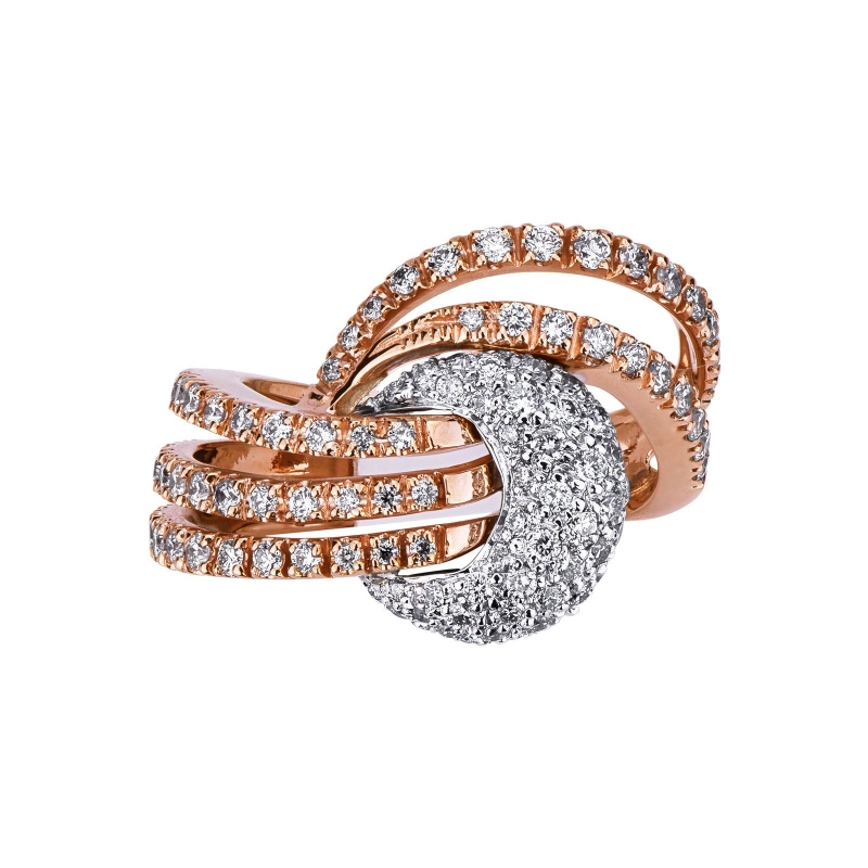 White and rosé gold 18k knot ring with diamonds 