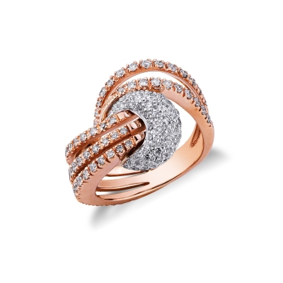 White and rosé gold 18k knot ring with diamonds 