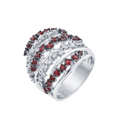 18k white gold band ring with diamonds and rubies