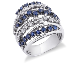 Band ring in white gold 18k with diamonds and blue sapphires