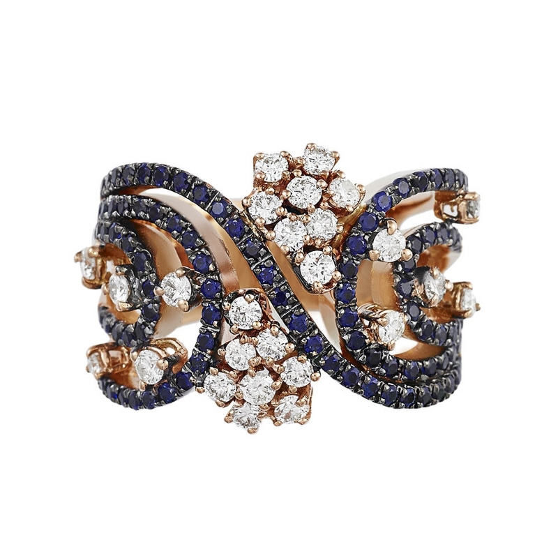 18k rosé gold with blue sapphires and diamonds 