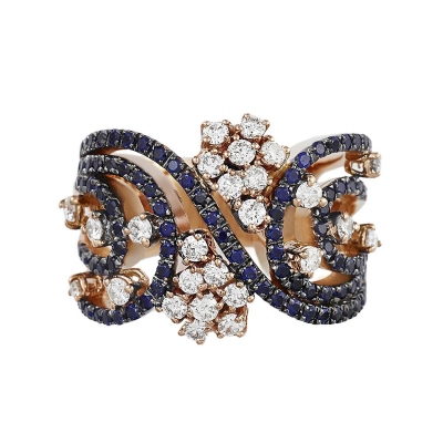 18k rosé gold with blue sapphires and diamonds 