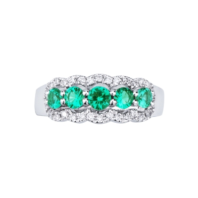 White gold 18k ring with central emeralds and diamonds 