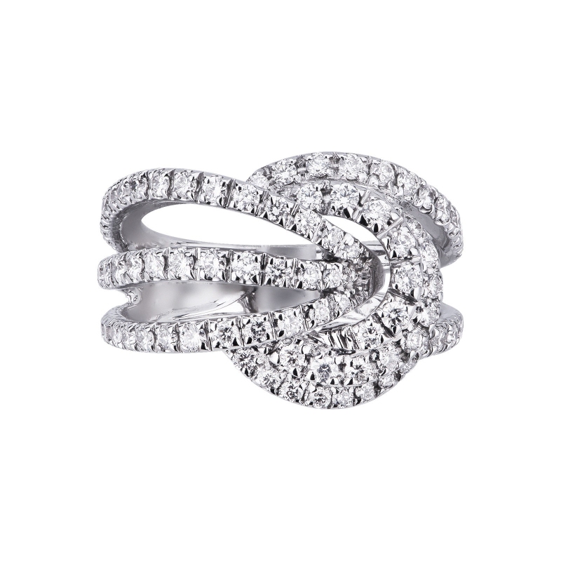Band Ring 18k White Gold with a knot of diamonds 