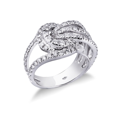 Band Ring 18k White Gold with a knot of diamonds 