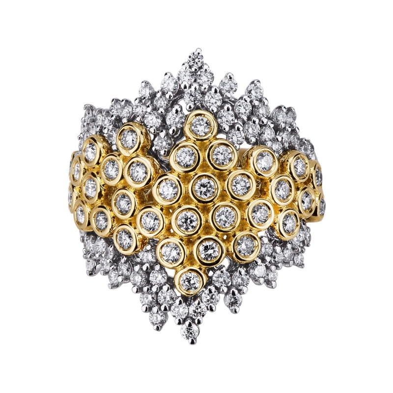 18k yellow and white gold band ring with diamonds 