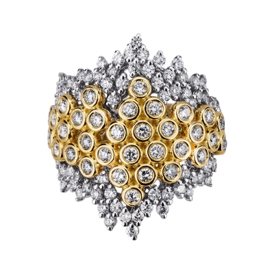 18k yellow and white gold band ring with diamonds 