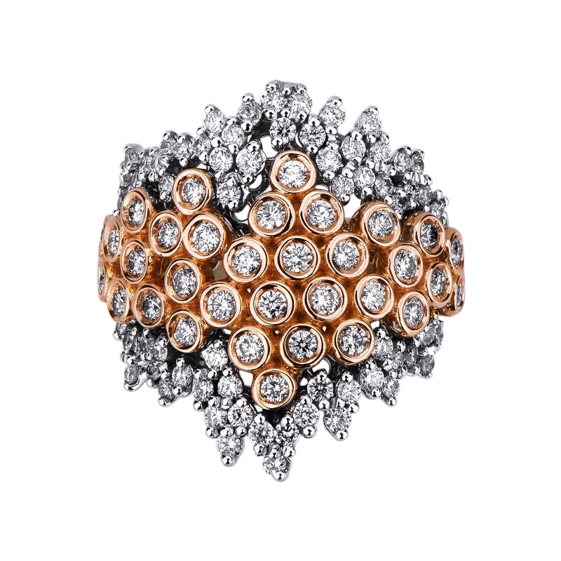 White and rose gold 18k band ring with diamonds 