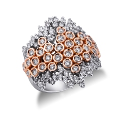White and rose gold 18k band ring with diamonds 
