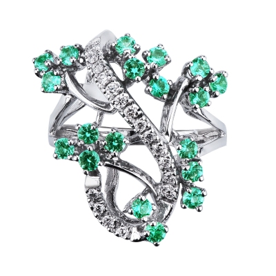 White gold 18k ring with diamonds and emeralds