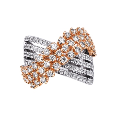 Band ring in white and rosé gold 18k with diamonds 