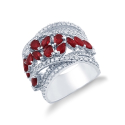 18k white gold with diamonds and rubies in different cuts