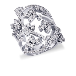 Band ring in white gold 18k with diamonds flowers 