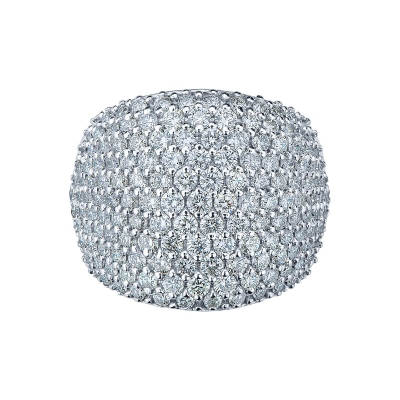 18k white gold band ring with a big diamonds pavé