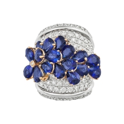 Band ring with blue sapphires pear cut and diamonds  2