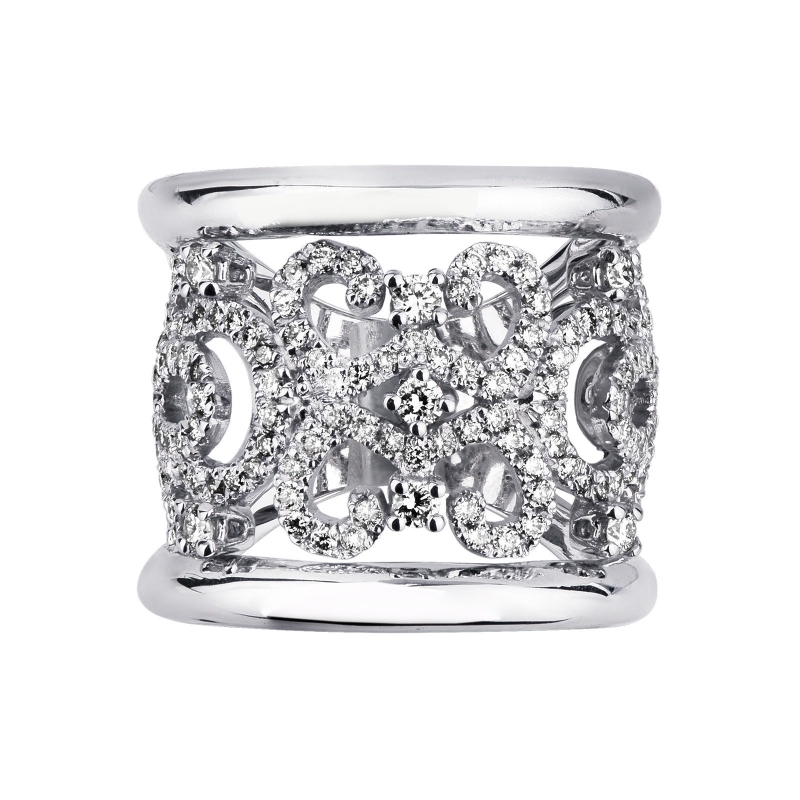 Embroided band ring in white gold 18k with diamonds 