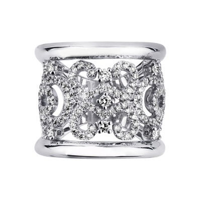 Embroided band ring in white gold 18k with diamonds 