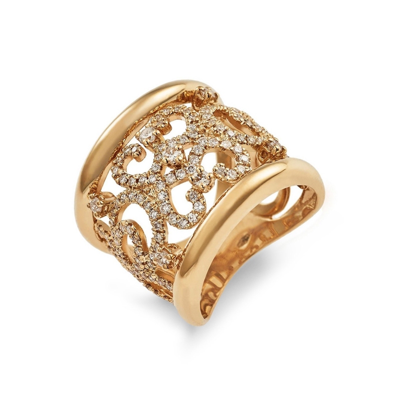18k rosé gold band ring with diamonds
