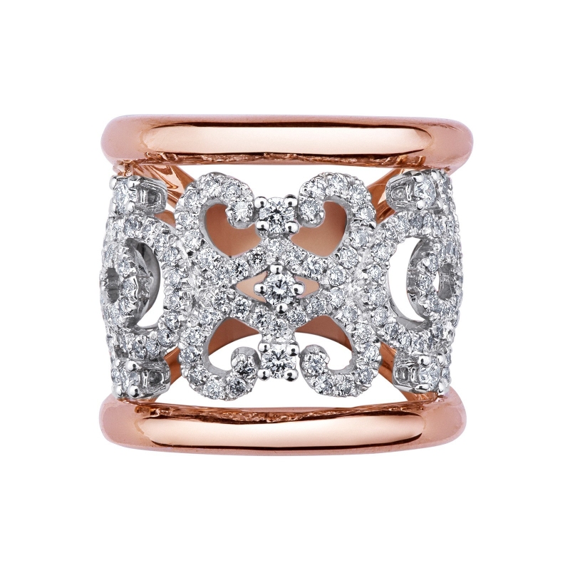 Band ring with diamonds in white and rosé gold 18k