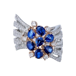 Band ring with diamonds and blue sapphires in white gold 18k 2