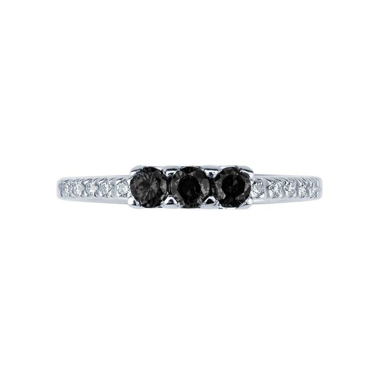 Trilogy ring with black central diamonds and diamond shoulder set