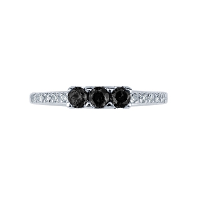 Trilogy ring with black central diamonds and diamond shoulder set