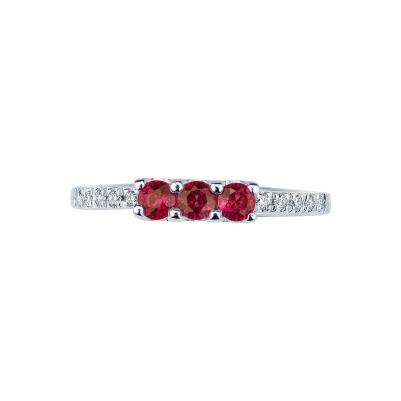Trilogy ring with central rubies and diamonds 