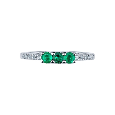 White gold 18k trilogy ring with emeralds and diamonds 