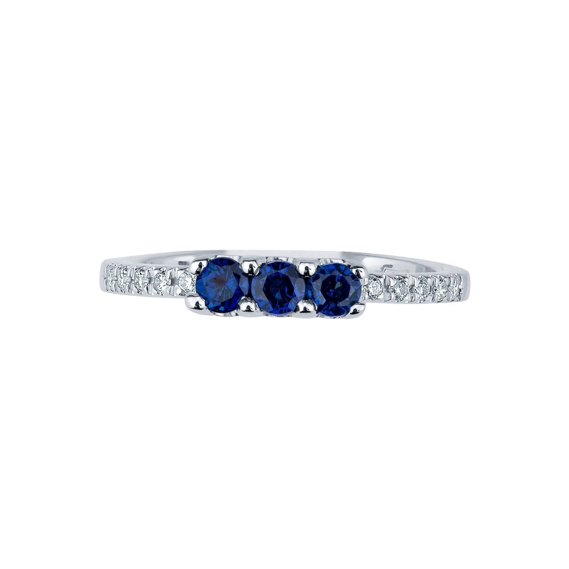 White gold 18k trilogy with blue sapphires and diamonds 