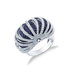 White gold 18k ring with diamonds and blue sapphires 