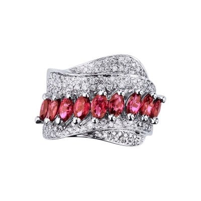 Band ring with rubies marquise cut and diamonds 