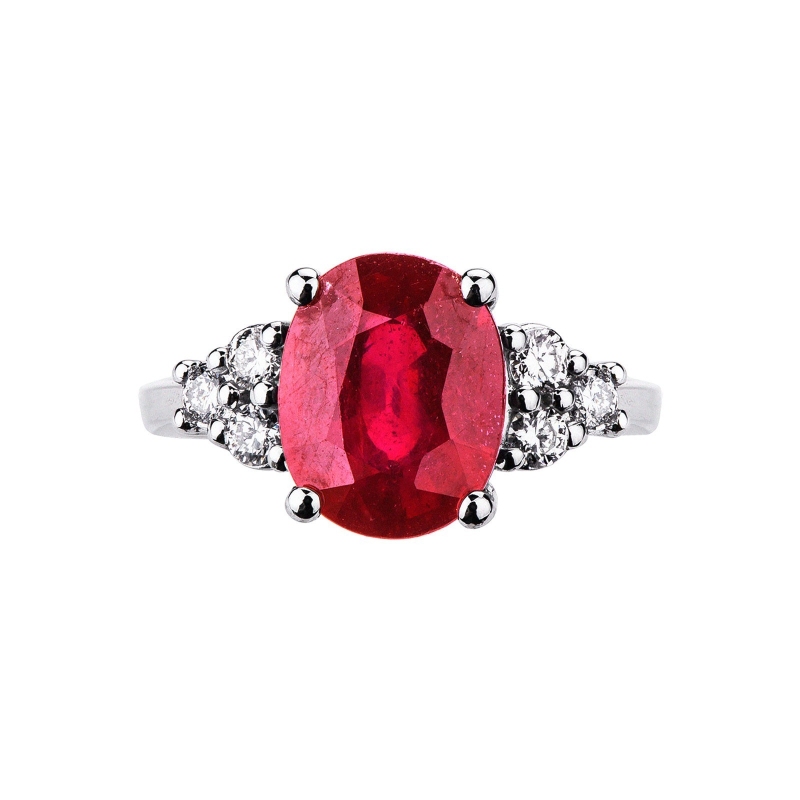 Ring with central ruby and diamonds white gold 18k