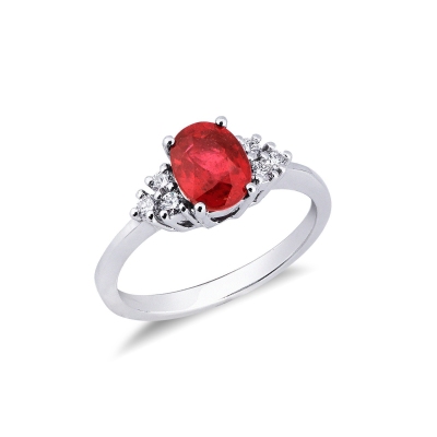 18k white gold ring with a central ruby and diamonds 