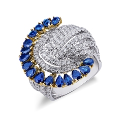 18k yellow and white gold with diamonds and blue sapphires