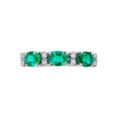Ring with diamonds and emeralds in white gold 18k