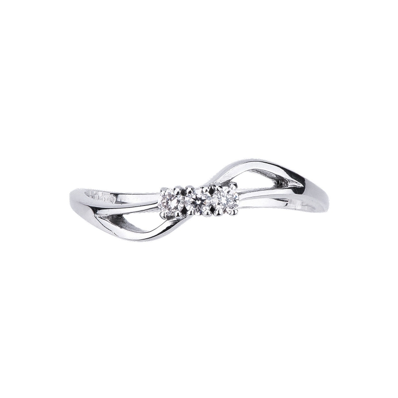 White gold 18k twisted lines ring with three diamonds 