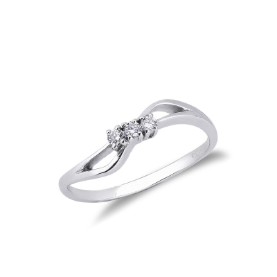White gold 18k twisted lines ring with three diamonds 