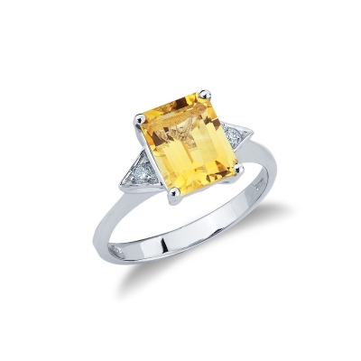 White gold 18k ring with citrine and lateral diamonds 