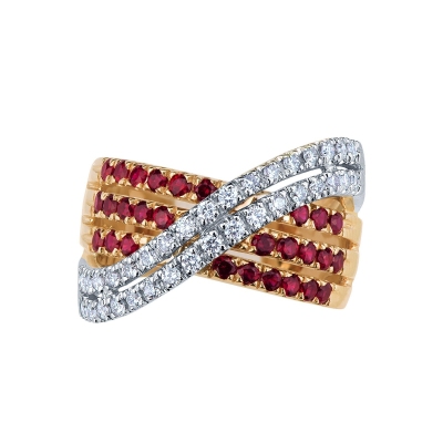 18k white and rosé gold band ring with rubies and diamonds 