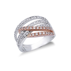 18k white and rosé gold crossover ring with diamonds 