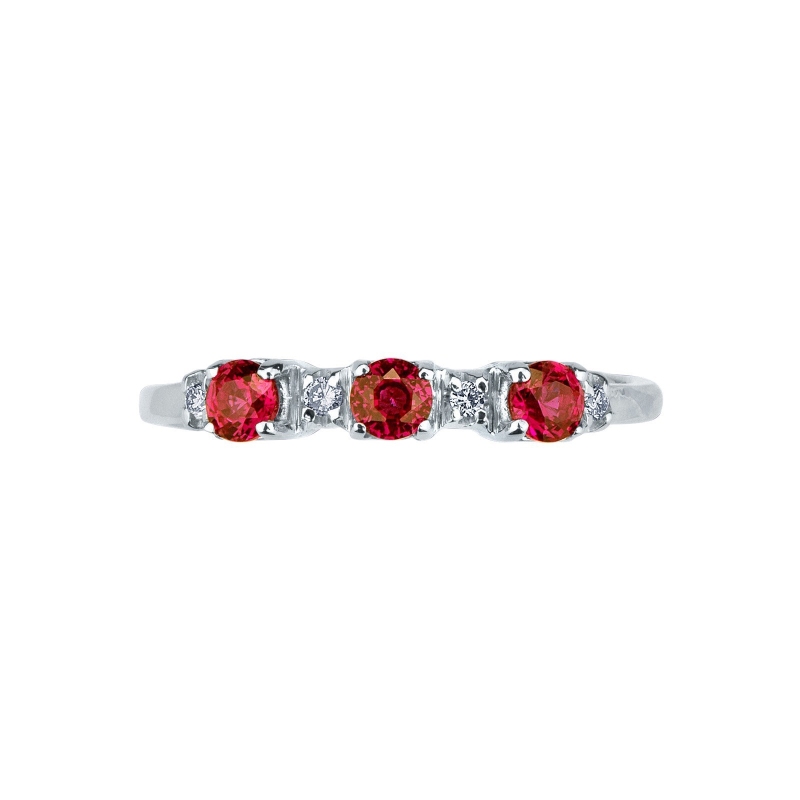 Trilogy ring white gold 18k with rubies and diamonds 