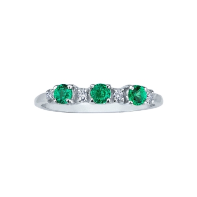 Trilogy ring with emeralds and diamonds white gold 18k